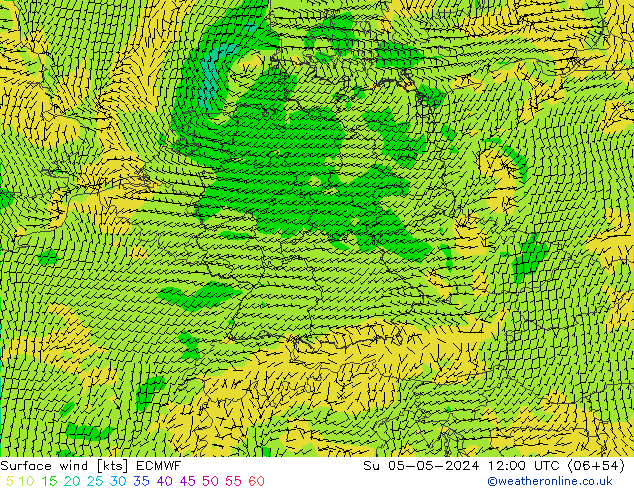 Rüzgar 10 m ECMWF Paz 05.05.2024 12 UTC