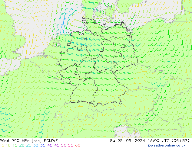 Rüzgar 900 hPa ECMWF Paz 05.05.2024 15 UTC