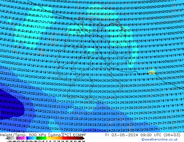 Height/Temp. 500 hPa ECMWF 星期五 03.05.2024 09 UTC