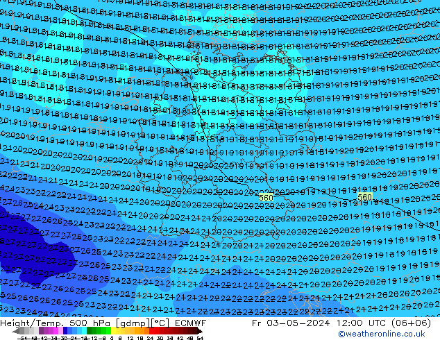 Height/Temp. 500 hPa ECMWF 星期五 03.05.2024 12 UTC