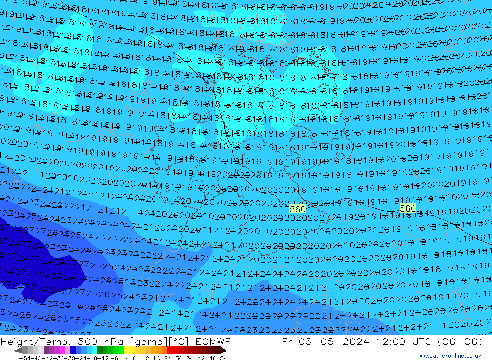 Height/Temp. 500 hPa ECMWF 星期五 03.05.2024 12 UTC