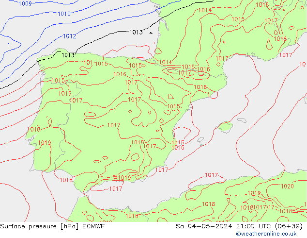 pressão do solo ECMWF Sáb 04.05.2024 21 UTC