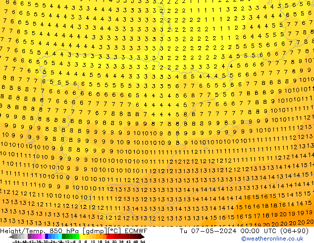 Yükseklik/Sıc. 850 hPa ECMWF Sa 07.05.2024 00 UTC