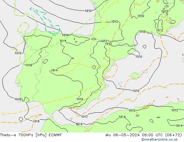 Theta-e 700hPa ECMWF Po 06.05.2024 06 UTC
