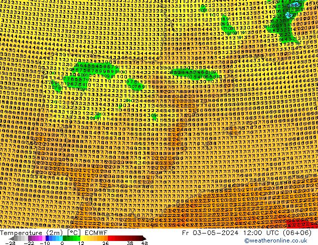 Temperatura (2m) ECMWF ven 03.05.2024 12 UTC