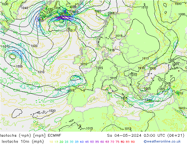 Isotachs (mph) ECMWF  04.05.2024 03 UTC