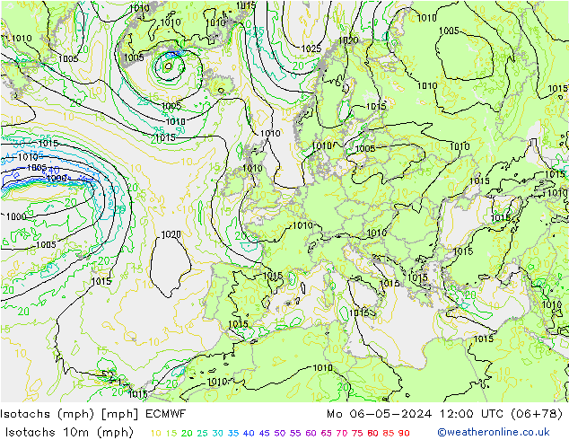 Izotacha (mph) ECMWF pon. 06.05.2024 12 UTC