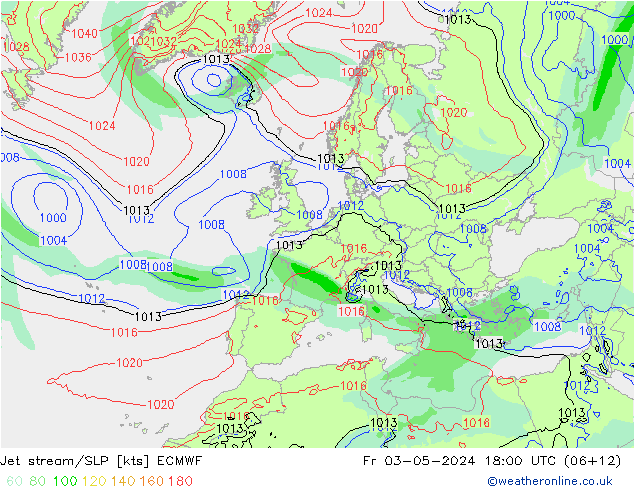 Polarjet/Bodendruck ECMWF Fr 03.05.2024 18 UTC