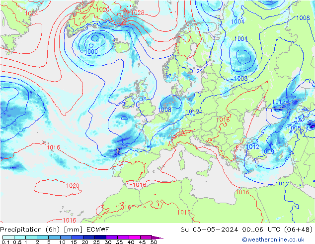 Z500/Rain (+SLP)/Z850 ECMWF nie. 05.05.2024 06 UTC