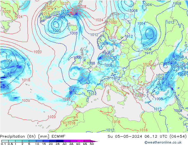 Z500/Regen(+SLP)/Z850 ECMWF zo 05.05.2024 12 UTC