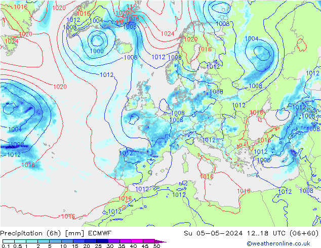 Z500/Rain (+SLP)/Z850 ECMWF Su 05.05.2024 18 UTC