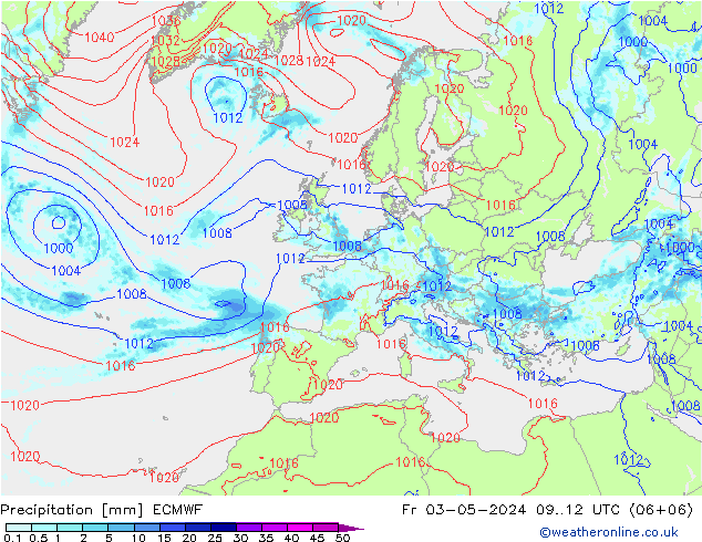 Niederschlag ECMWF Fr 03.05.2024 12 UTC