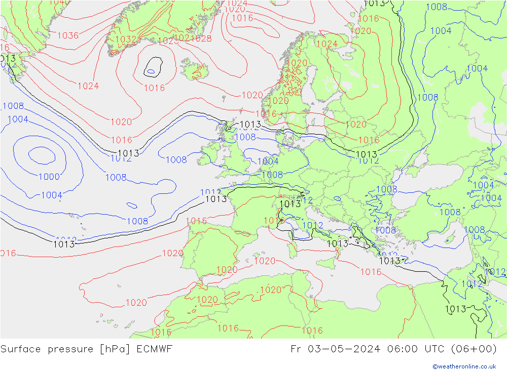 Pressione al suolo ECMWF ven 03.05.2024 06 UTC