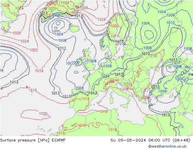 Pressione al suolo ECMWF dom 05.05.2024 06 UTC
