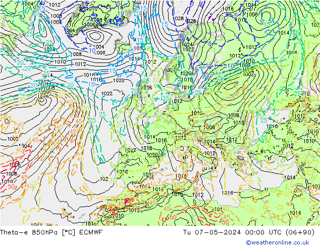 Theta-e 850hPa ECMWF  07.05.2024 00 UTC