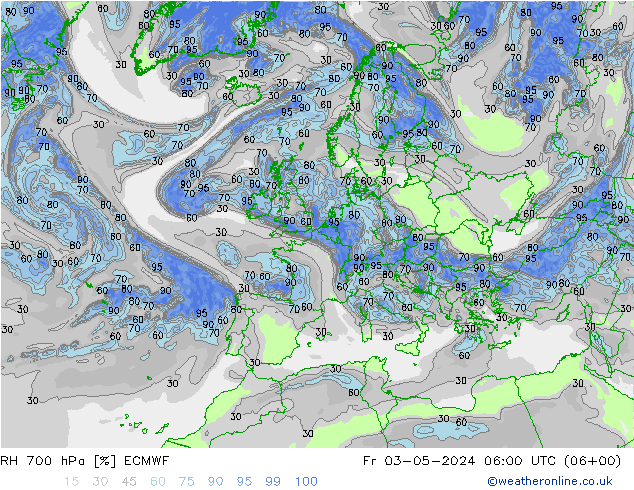 RH 700 hPa ECMWF ven 03.05.2024 06 UTC