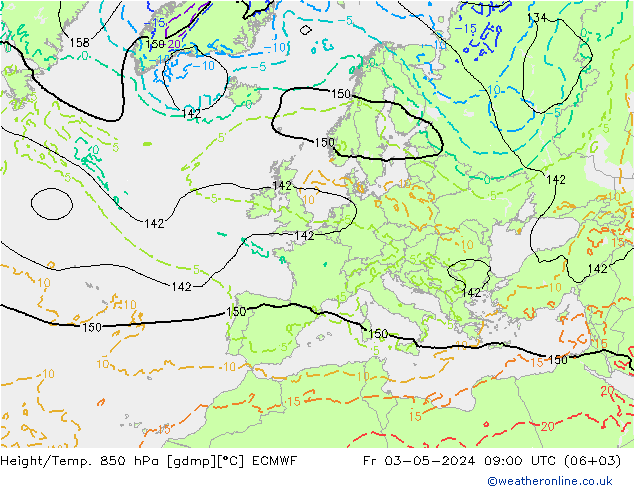 Yükseklik/Sıc. 850 hPa ECMWF Cu 03.05.2024 09 UTC