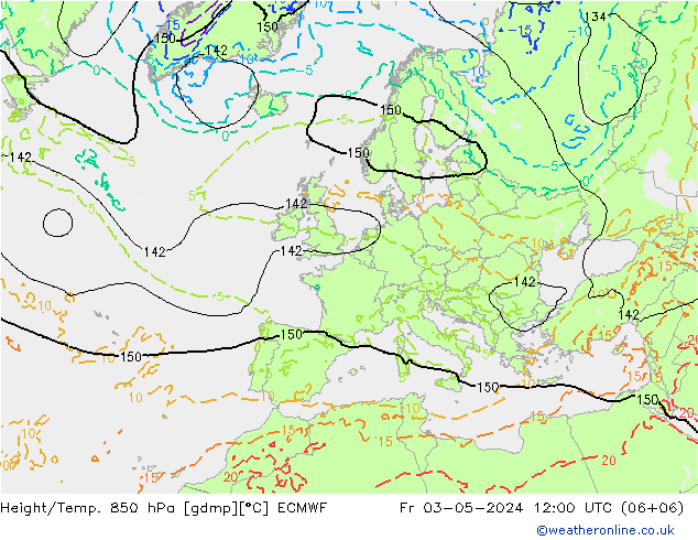 Height/Temp. 850 hPa ECMWF Fr 03.05.2024 12 UTC