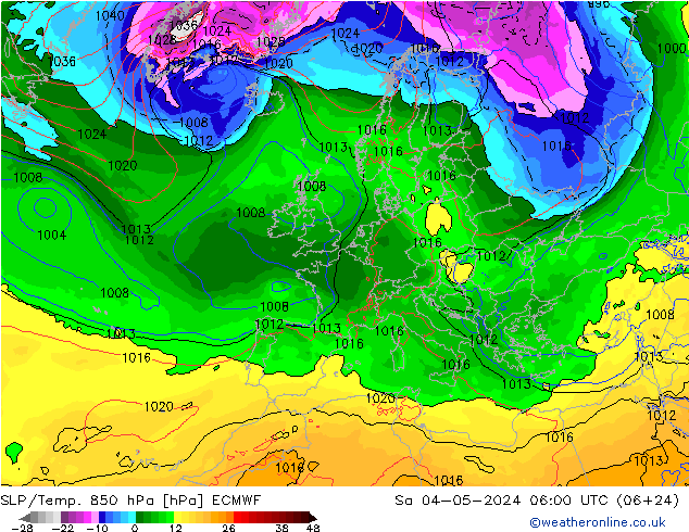 SLP/Temp. 850 hPa ECMWF Sa 04.05.2024 06 UTC