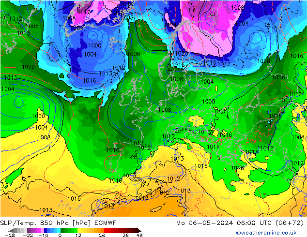 SLP/Temp. 850 hPa ECMWF Seg 06.05.2024 06 UTC