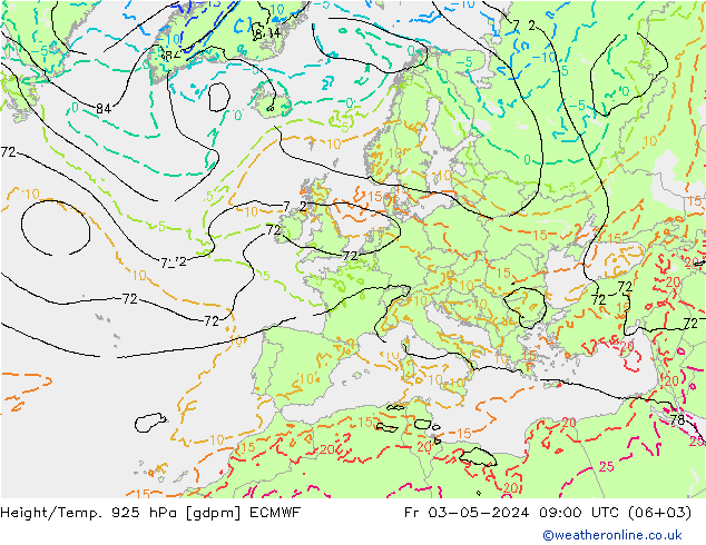 Height/Temp. 925 hPa ECMWF Fr 03.05.2024 09 UTC