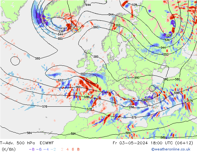 T-Adv. 500 hPa ECMWF vie 03.05.2024 18 UTC