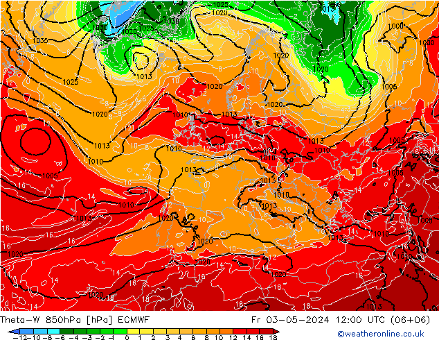 Theta-W 850hPa ECMWF Fr 03.05.2024 12 UTC