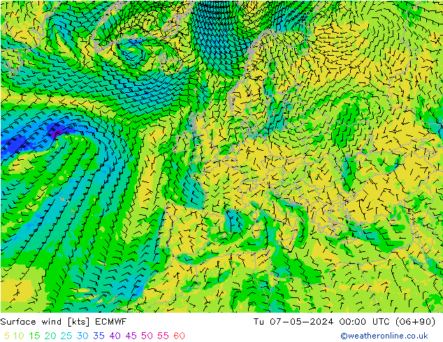 Bodenwind ECMWF Di 07.05.2024 00 UTC