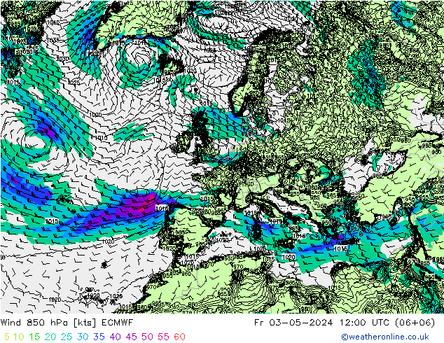 Wind 850 hPa ECMWF Fr 03.05.2024 12 UTC