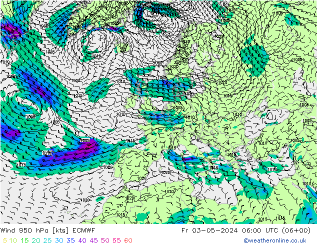 Wind 950 hPa ECMWF Fr 03.05.2024 06 UTC