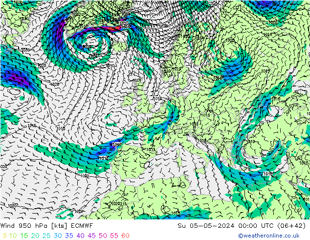 Vento 950 hPa ECMWF Dom 05.05.2024 00 UTC