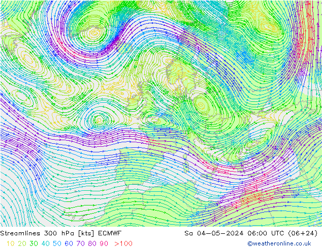 Stromlinien 300 hPa ECMWF Sa 04.05.2024 06 UTC