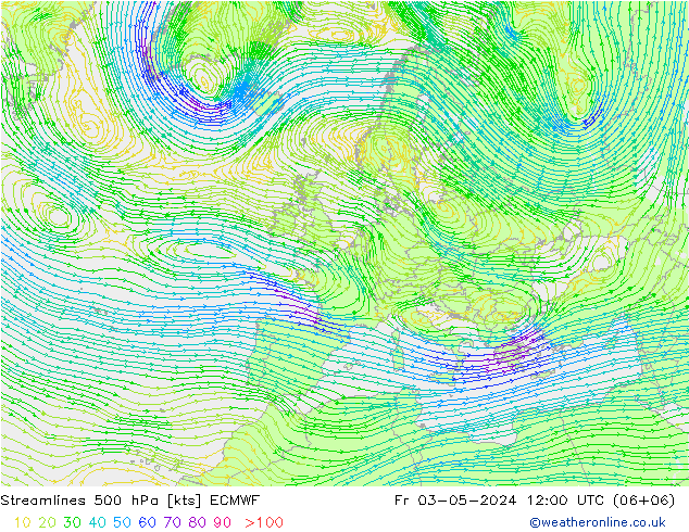 Linha de corrente 500 hPa ECMWF Sex 03.05.2024 12 UTC