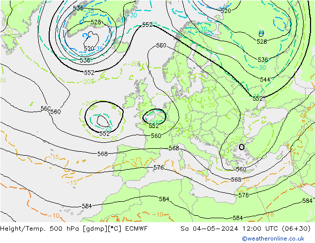 Z500/Rain (+SLP)/Z850 ECMWF Sa 04.05.2024 12 UTC