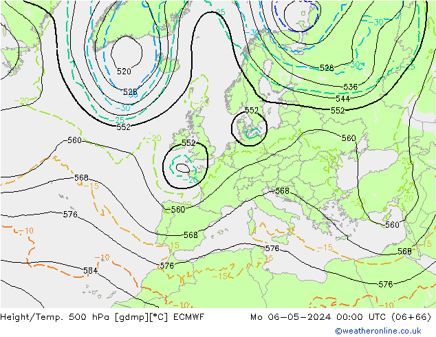 Z500/Rain (+SLP)/Z850 ECMWF pon. 06.05.2024 00 UTC