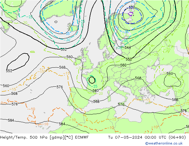 Height/Temp. 500 hPa ECMWF Di 07.05.2024 00 UTC