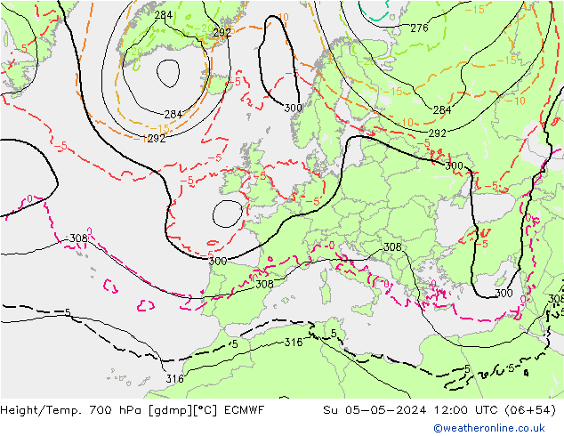 Height/Temp. 700 hPa ECMWF  05.05.2024 12 UTC