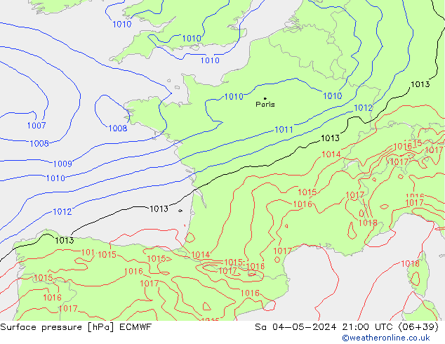 Pressione al suolo ECMWF sab 04.05.2024 21 UTC