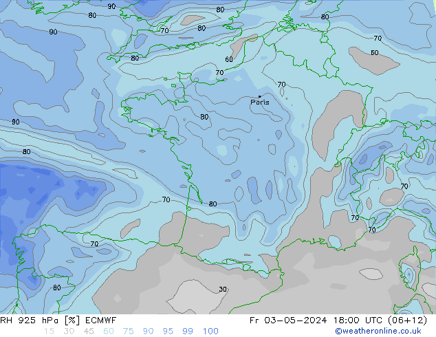 Humidité rel. 925 hPa ECMWF ven 03.05.2024 18 UTC