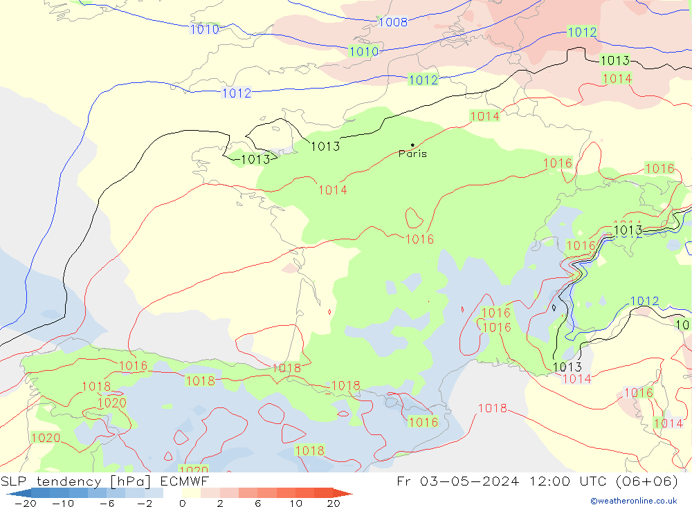 Tendance de pression  ECMWF ven 03.05.2024 12 UTC