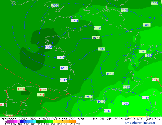 Thck 700-1000 hPa ECMWF Po 06.05.2024 06 UTC