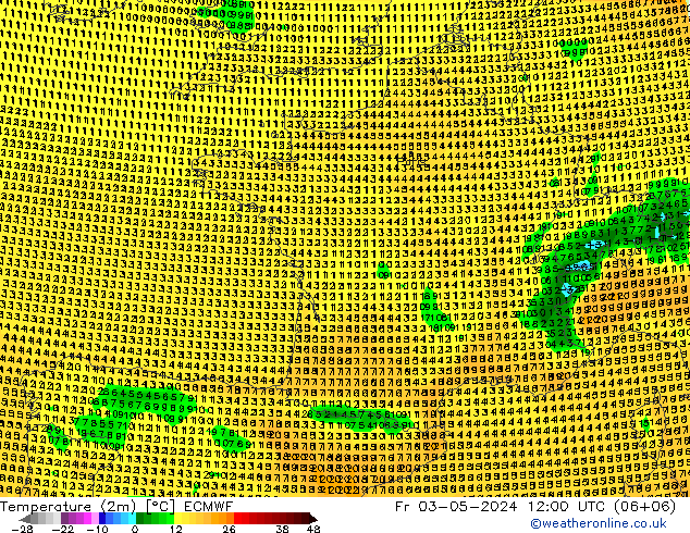 Temperaturkarte (2m) ECMWF Fr 03.05.2024 12 UTC