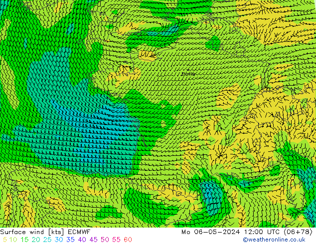 Surface wind ECMWF Po 06.05.2024 12 UTC