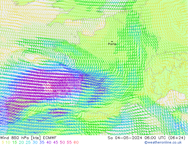 Wind 850 hPa ECMWF Sa 04.05.2024 06 UTC