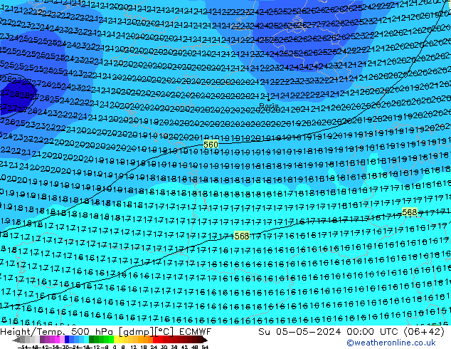 Z500/Rain (+SLP)/Z850 ECMWF Su 05.05.2024 00 UTC