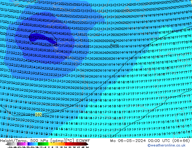 Z500/Rain (+SLP)/Z850 ECMWF Mo 06.05.2024 00 UTC