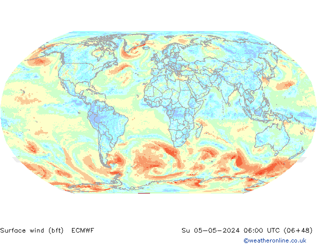 Surface wind (bft) ECMWF Ne 05.05.2024 06 UTC