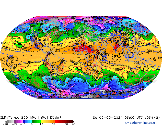 SLP/Temp. 850 hPa ECMWF dom 05.05.2024 06 UTC