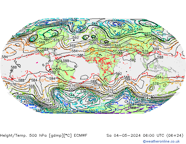 Z500/Rain (+SLP)/Z850 ECMWF Sa 04.05.2024 06 UTC