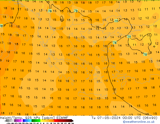 Geop./Temp. 925 hPa ECMWF mar 07.05.2024 00 UTC